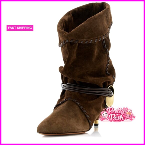 Faux Leather Slouchy Mid-Calf Boots with Kitten Heel and Pointed Toe